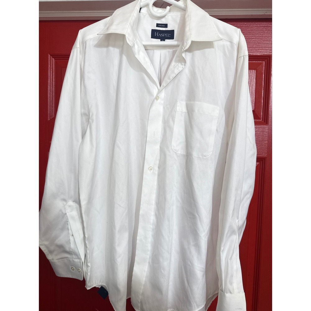 Haspel Mens Non-Iron Dress Shirt White Long Sleeve Button‎ Down 16.5 34/35 L